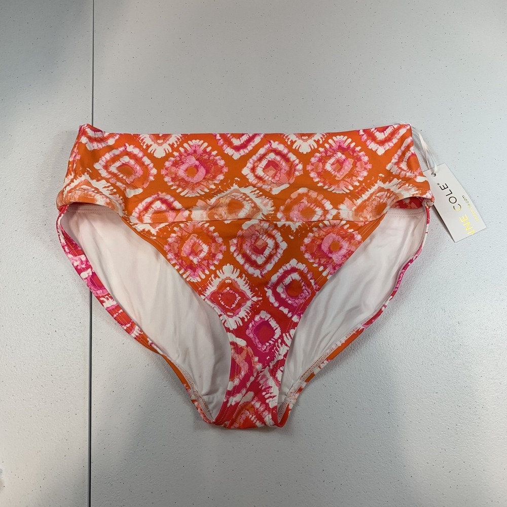 Anne Cole Women's Swim Bikini Bottom L Pink Orange Tie Dye High Waist